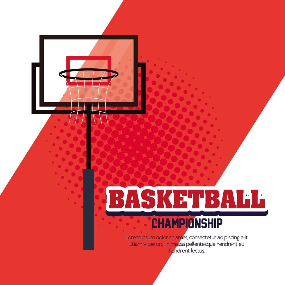 Basketballmeisterschaft, Emblem, Design von Basketball und Korbkorb vektor