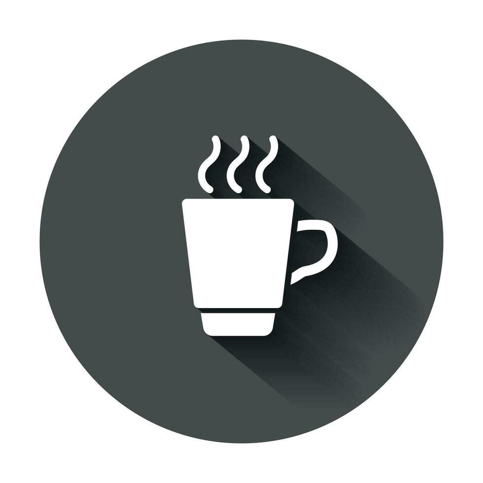 Kaffee, Tee Tasse Symbol im eben Stil. Kaffee Becher Vektor Illustration mit lange Schatten. trinken Geschäft Konzept.