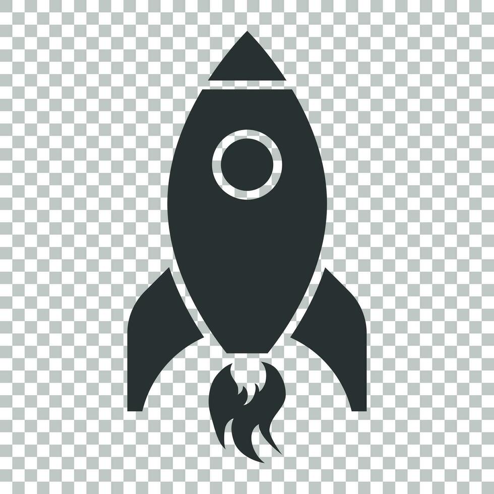 Karikatur Rakete Raum Schiff Symbol im eben Stil. Raumschiff Vektor Illustration auf isoliert Hintergrund. Rakete Start Geschäft Konzept.