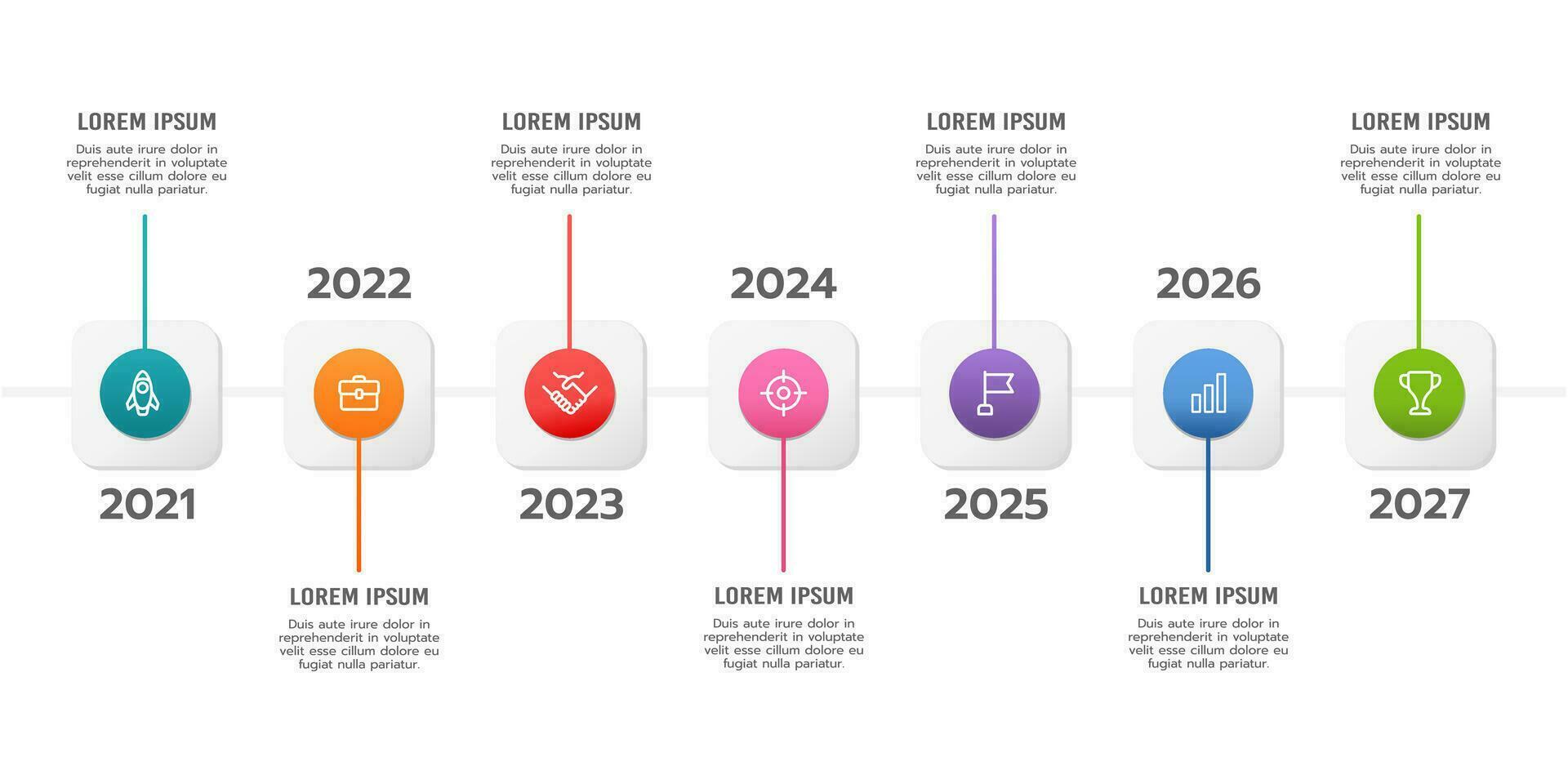 Geschäft Infografik Zeitleiste Präsentation. 7 Meilensteine zum erfolgreich. Vektor Illustration.