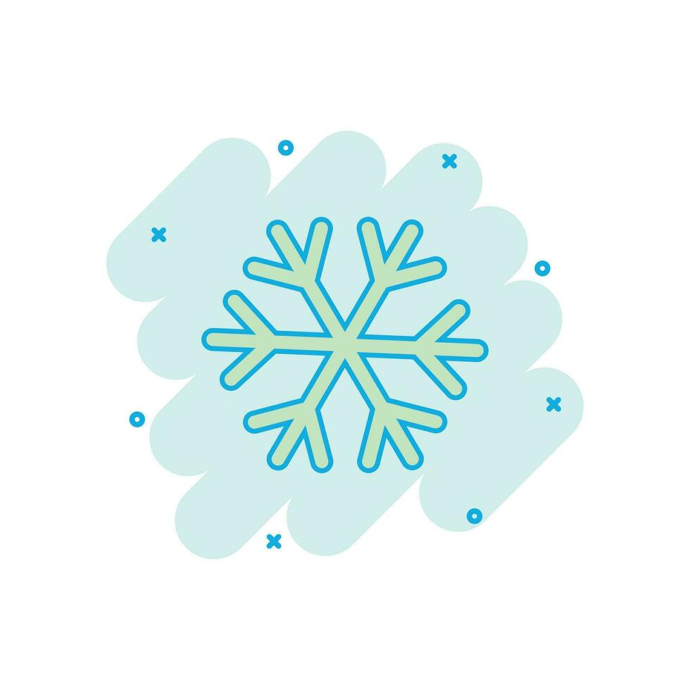 tecknad serie färgad snöflinga ikon i komisk stil. vinter- illustration piktogram. snö tecken stänk företag begrepp. vektor