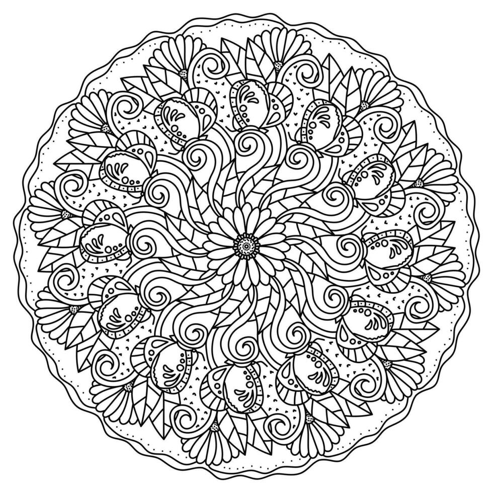 Mandala mit Schmetterlinge und Gänseblümchen, meditativ Färbung Seite mit aufwendig Muster vektor