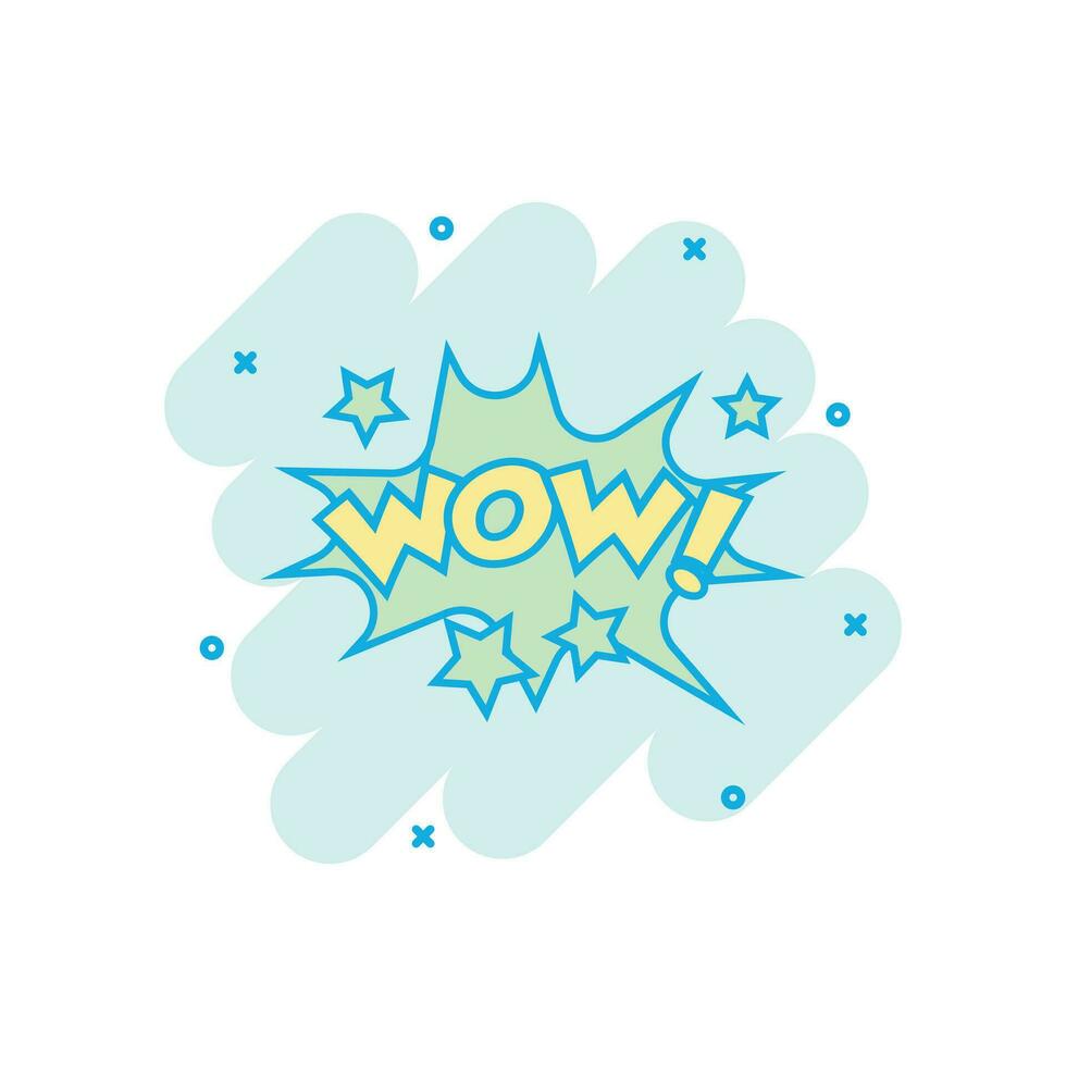 vektor tecknad serie Wow komisk ljud effekter ikon i komisk stil. ljud bubbla Tal tecken illustration piktogram. Wow företag stänk effekt begrepp.