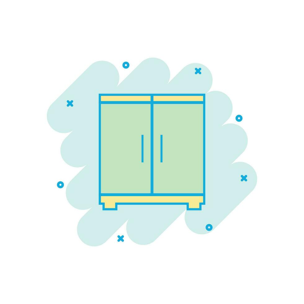 Karikatur farbig Schrank Symbol im Comic Stil. Möbel Illustration Piktogramm. Kabinett Zeichen Spritzen Geschäft Konzept. vektor