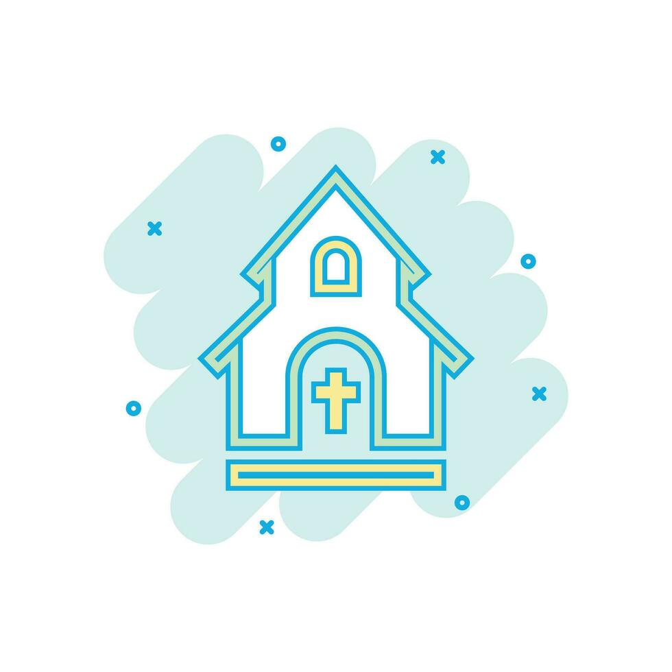 tecknad serie färgad kyrka fristad ikon i komisk stil. tempel byggnad illustration piktogram. kyrka tecken stänk företag begrepp. vektor
