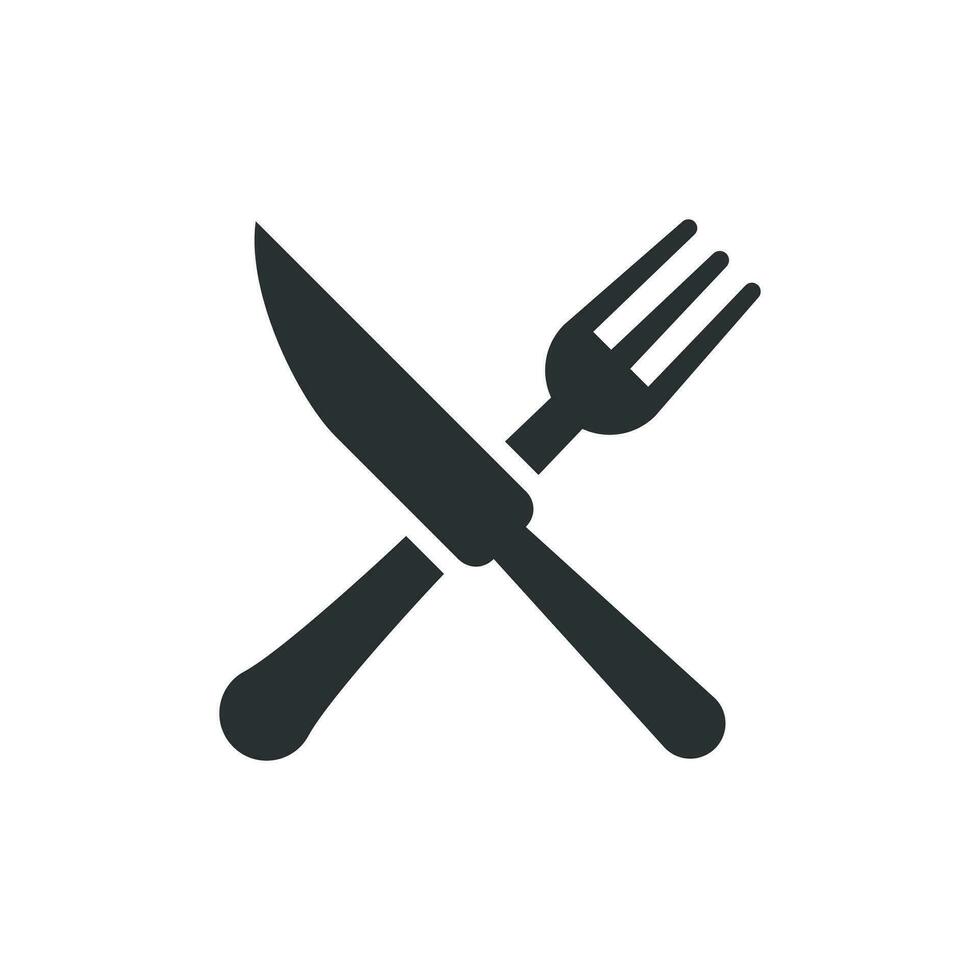 Gabel und Messer Restaurant Symbol im eben Stil. Abendessen Ausrüstung Vektor Illustration auf Weiß isoliert Hintergrund. Restaurant Geschäft Konzept.