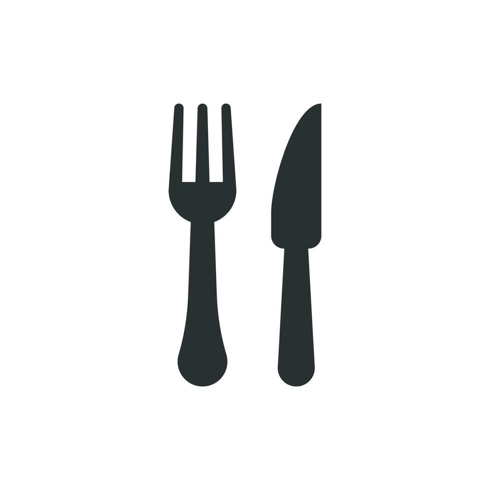 Gabel und Messer Restaurant Symbol im eben Stil. Abendessen Ausrüstung Vektor Illustration auf Weiß isoliert Hintergrund. Restaurant Geschäft Konzept.