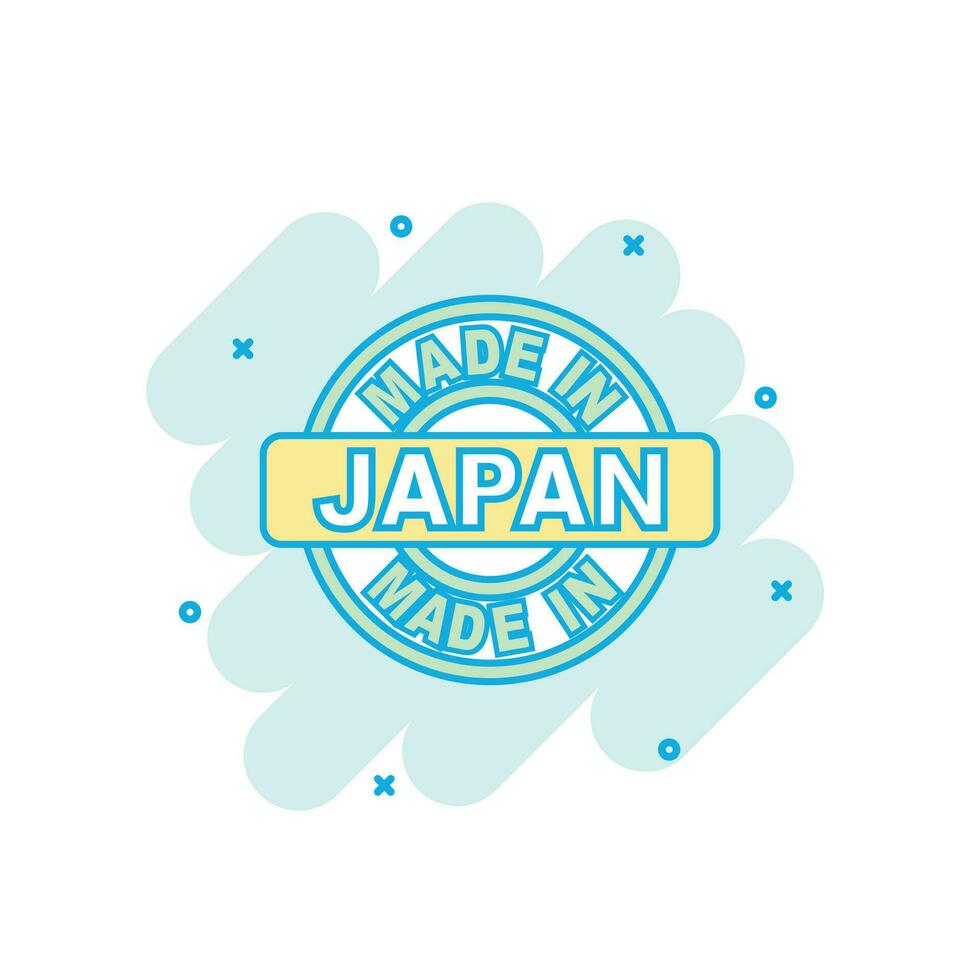 tecknad serie färgad tillverkad i japan ikon i komisk stil. japan tillverkad tecken illustration piktogram. producera stänk företag begrepp. vektor