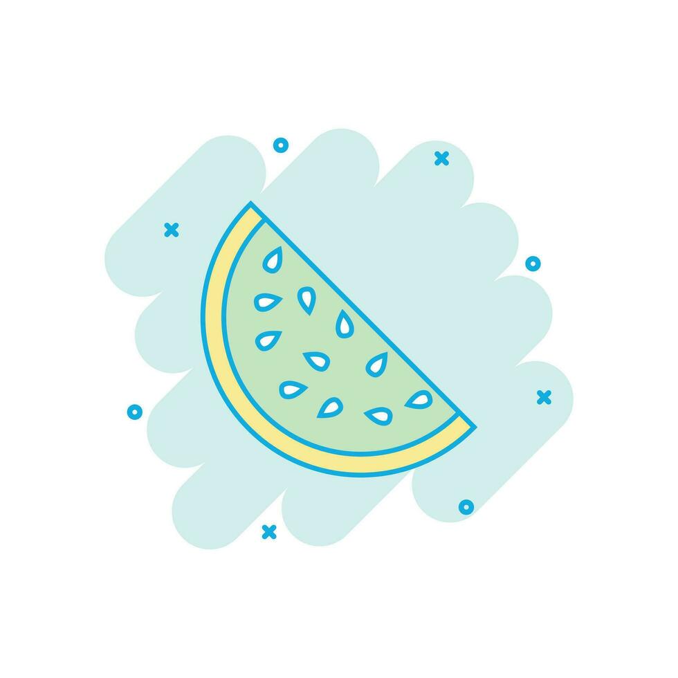 tecknad serie färgad vattenmelon ikon i komisk stil. saftig mogen frukt illustration piktogram. vattenmelon tecken stänk företag begrepp. vektor