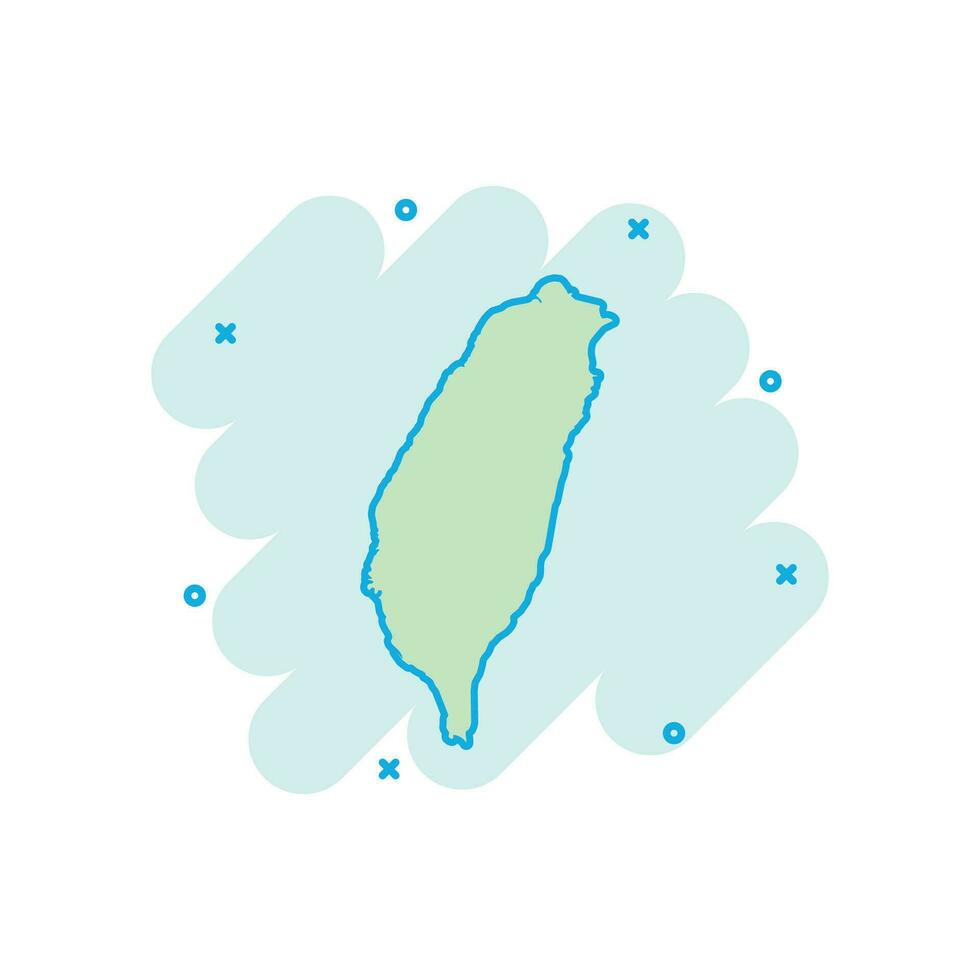 Karikatur farbig Taiwan Karte Symbol im Comic Stil. Land Illustration Piktogramm. Taiwan Zeichen Spritzen Geschäft Konzept. vektor