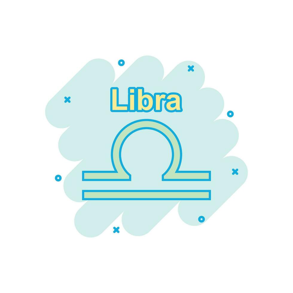 vektor tecknad serie libra zodiaken ikon i komisk stil. astrologi tecken illustration piktogram. libra horoskop företag stänk effekt begrepp.