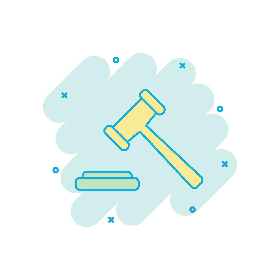 vektor tecknad serie auktion hammare ikon i komisk stil. domstol domstol tecken illustration piktogram. hammare företag stänk effekt begrepp.