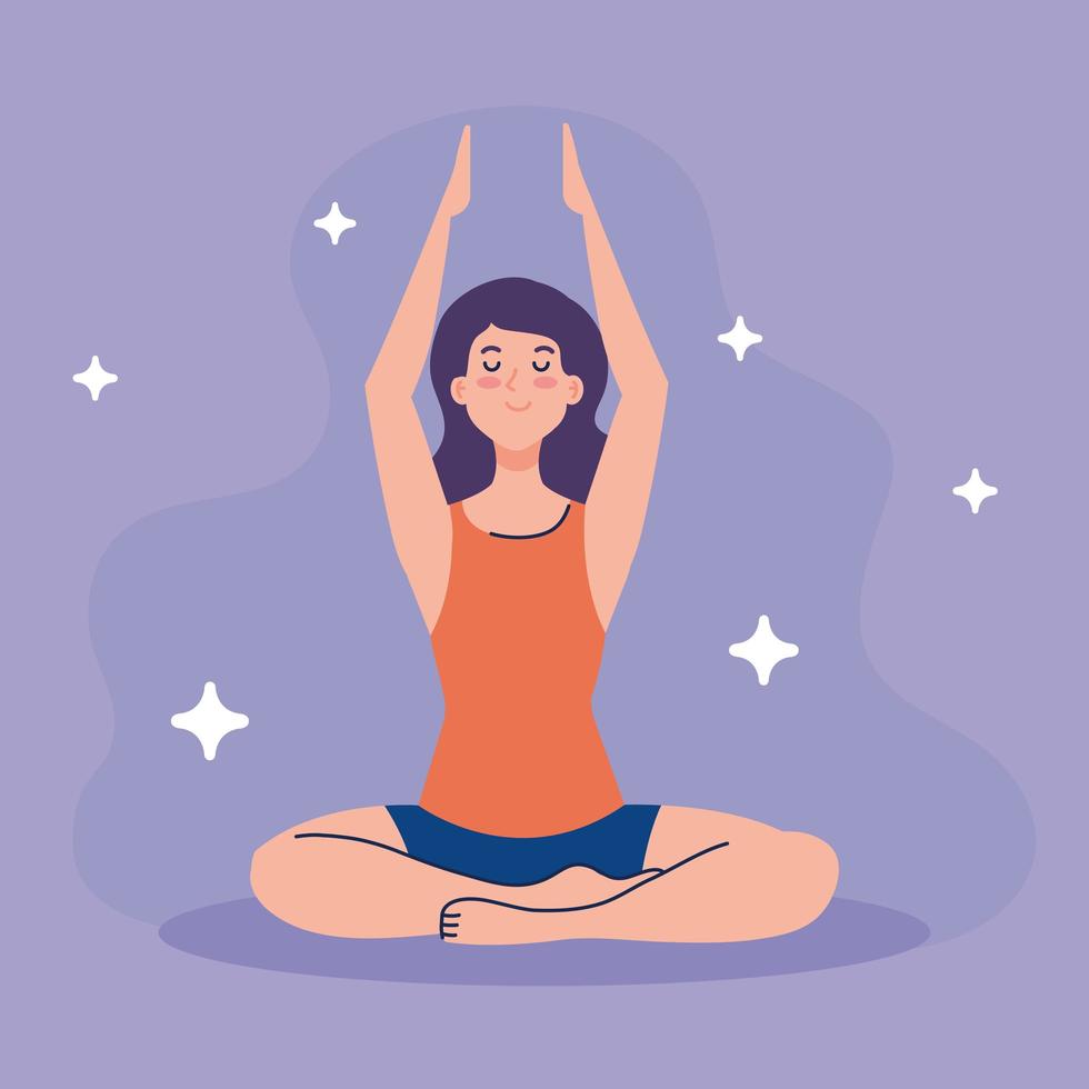 kvinna mediterar, koncept för yoga, meditation, koppla av, hälsosam livsstil vektor