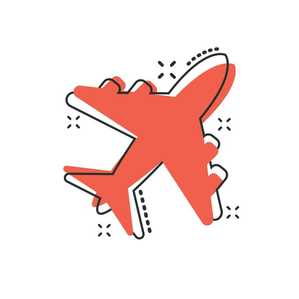 Vektor-Cartoon-Flugzeug-Symbol im Comic-Stil. flughafen flugzeug zeichen illustration piktogramm. Flugzeug-Business-Splash-Effekt-Konzept. vektor