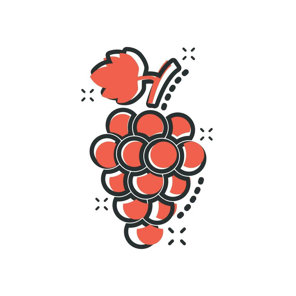 Vektor-Cartoon-Traubenfrucht mit Blattsymbol im Comic-Stil. Wein Zeichen Abbildung Piktogramm. Grapevine Business Splash-Effekt-Konzept. vektor