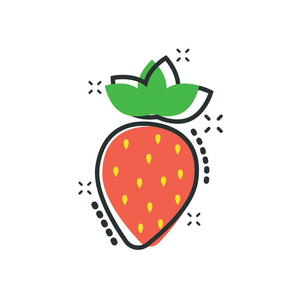 vektor tecknad serie jordgubb frukt ikon i komisk stil. mogen bär tecken illustration piktogram. jordgubb företag stänk effekt begrepp.