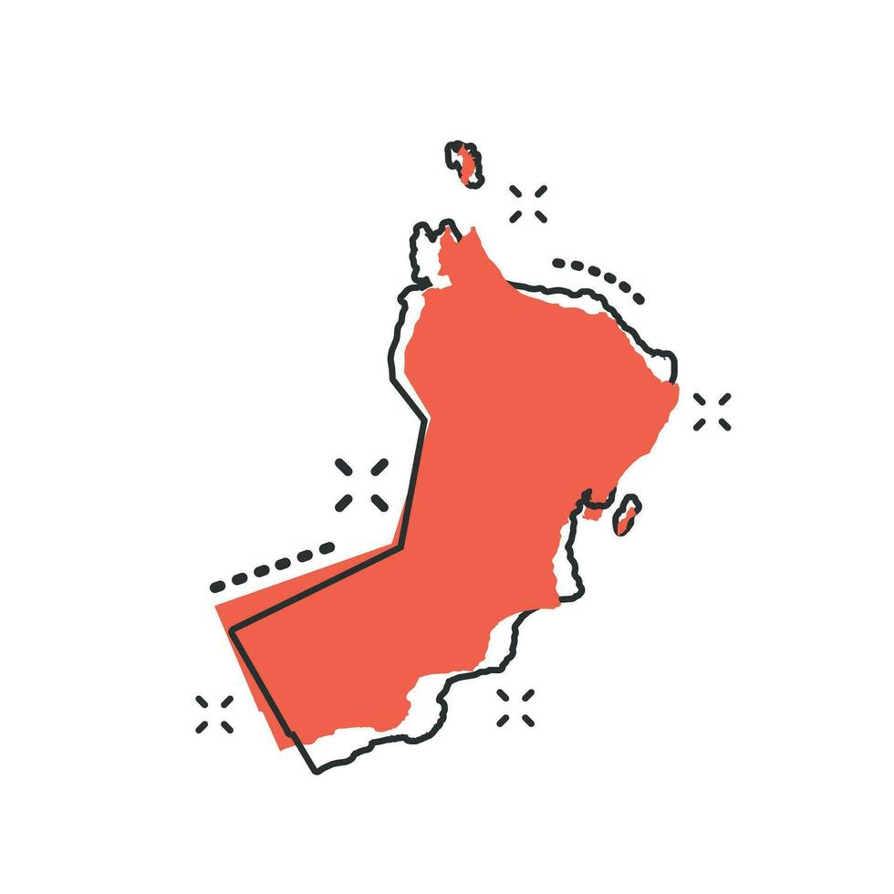 Vektor-Cartoon-Oman-Kartensymbol im Comic-Stil. Oman-Zeichen-Illustrations-Piktogramm. Kartografie-Karten-Business-Splash-Effekt-Konzept. vektor