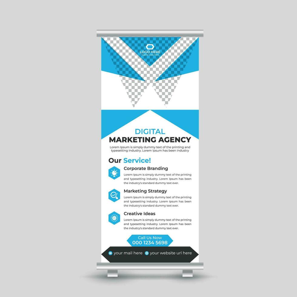 korporativ modern Geschäft Marketing rollen oben Banner Design standee x Banner Vorlage kostenlos Vektor