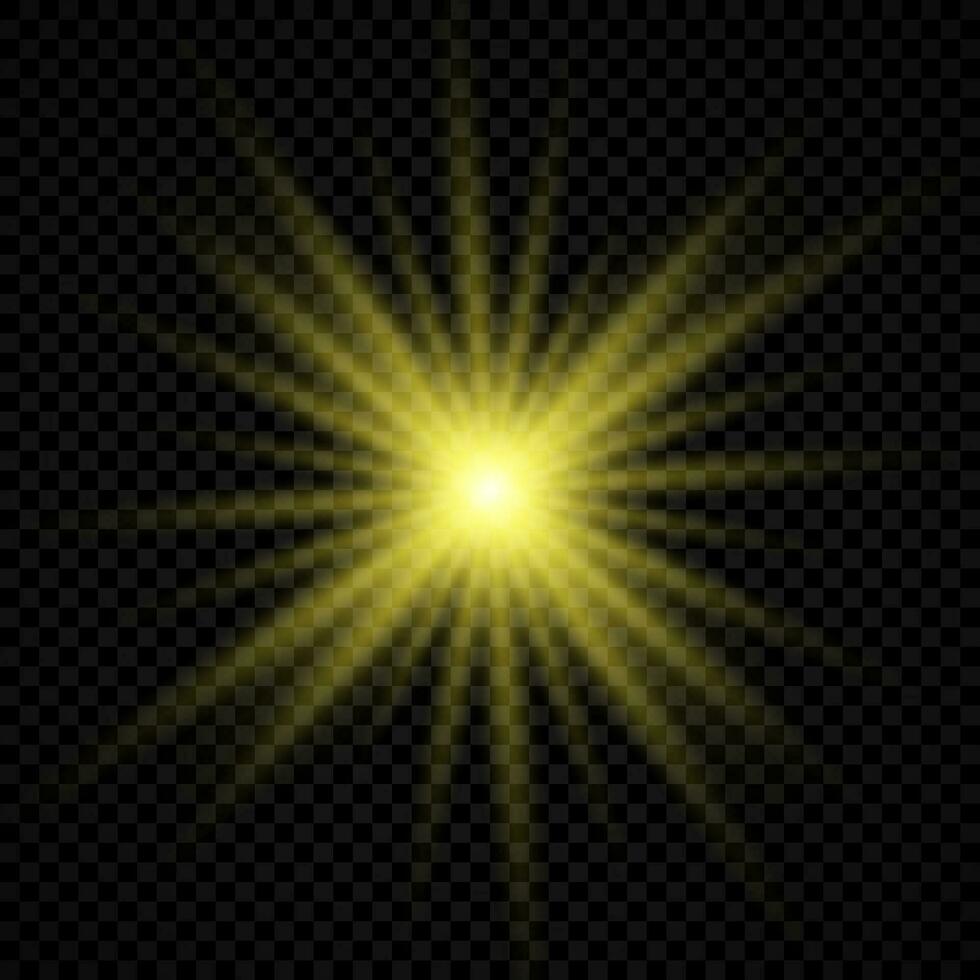 ljus effekt av lins bloss. gul lysande lampor starburst effekter med pärlar vektor