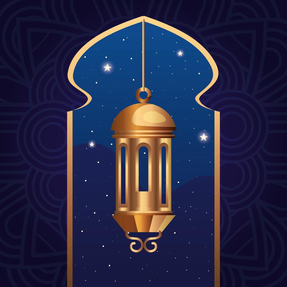 Ramadan Kareem Poster mit Laternenaufhängung vektor