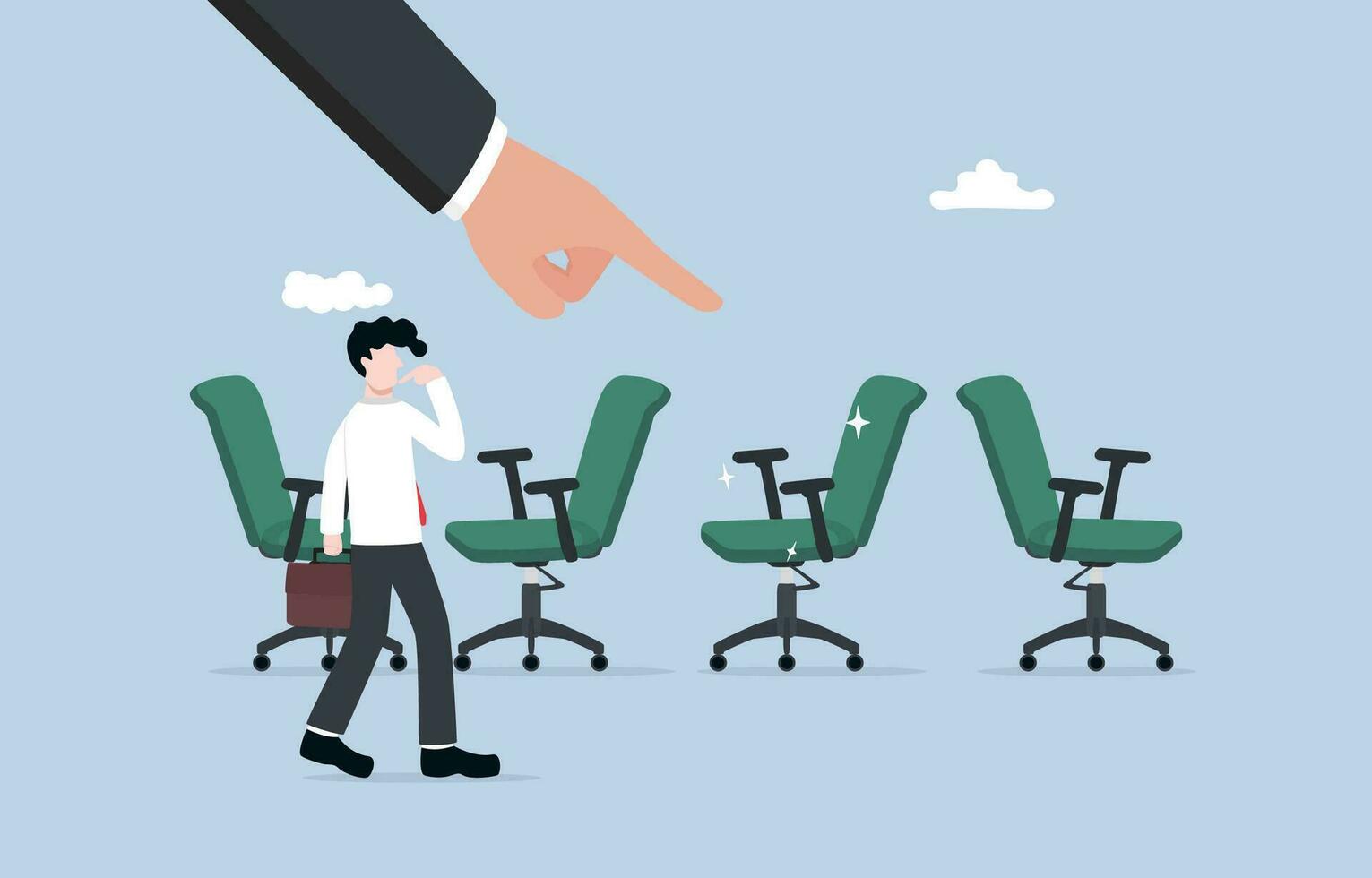 passend Mitarbeiter zu geeignet Job Position, richtig Mitarbeiter Platzierung, vorschlagen angemessen Rolle zu maximieren Vorteil Konzept, Manager Hand Portion Mitarbeiter zu wählen Büro Stuhl zum arbeiten. vektor