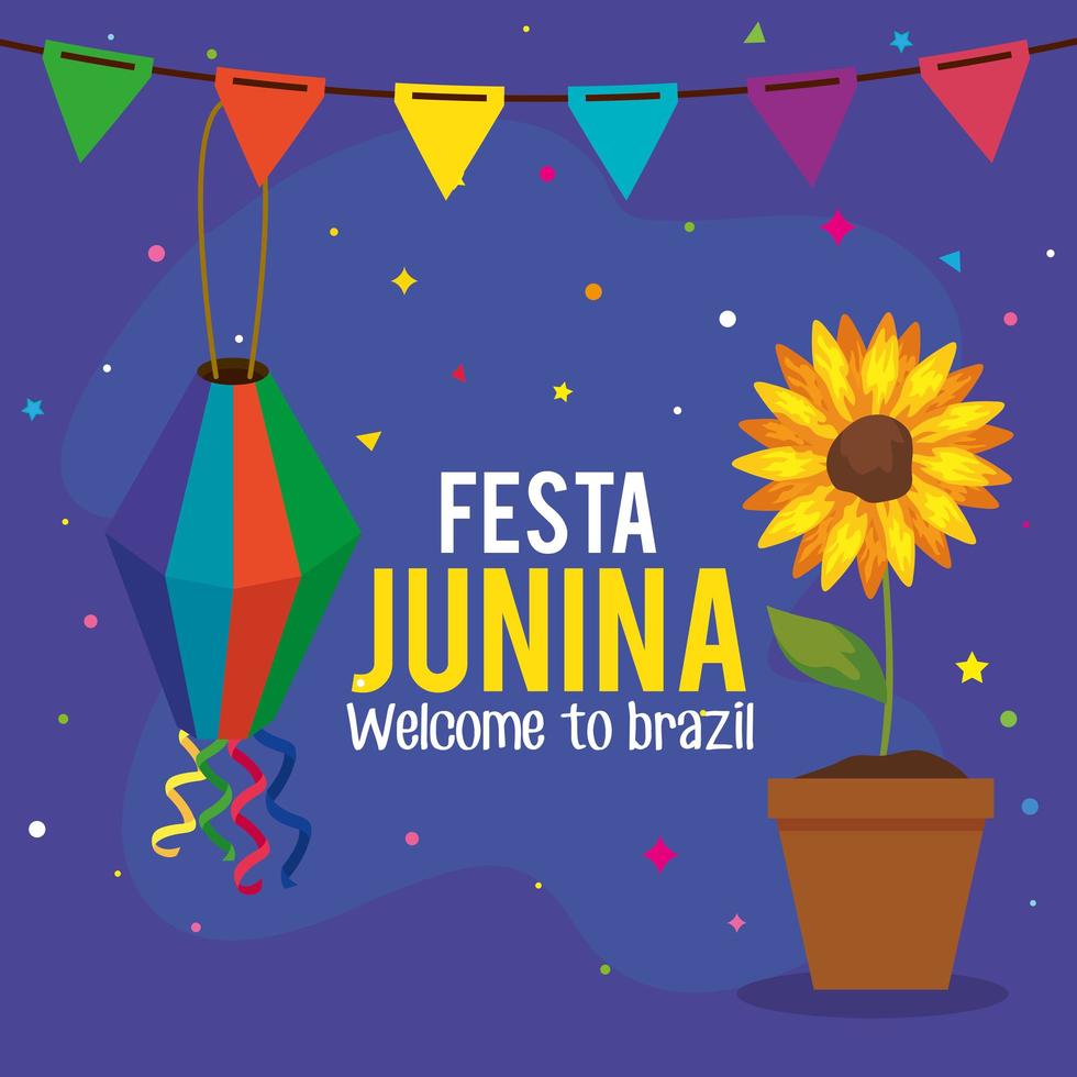 festa junina affisch med solros och dekoration vektor