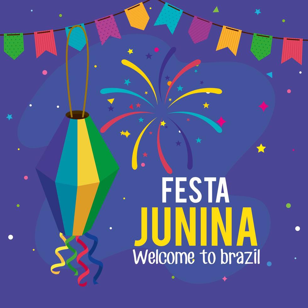 festa junina Poster mit Laterne und Girlanden hängen vektor