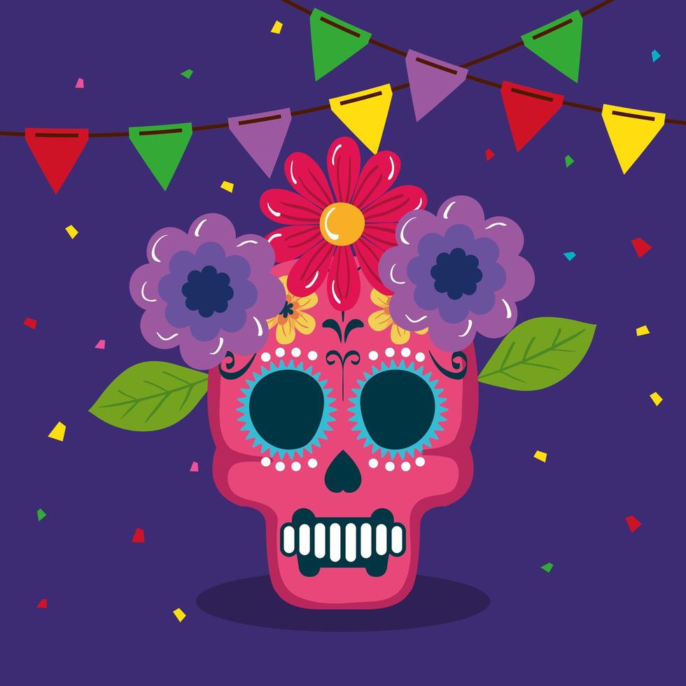 Cinco de Mayo Poster mit Totenkopf und Blumendekoration vektor