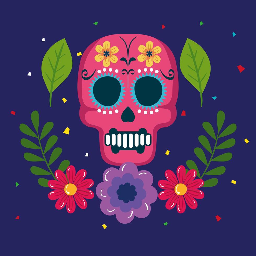 Cinco de Mayo Poster mit Totenkopf und Blumendekoration vektor