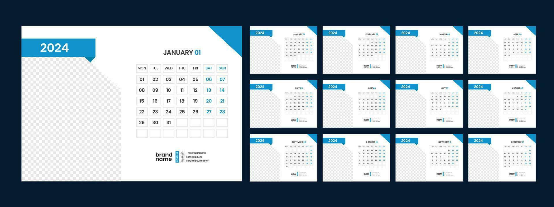 skrivbord kalender mall 2024 vektor