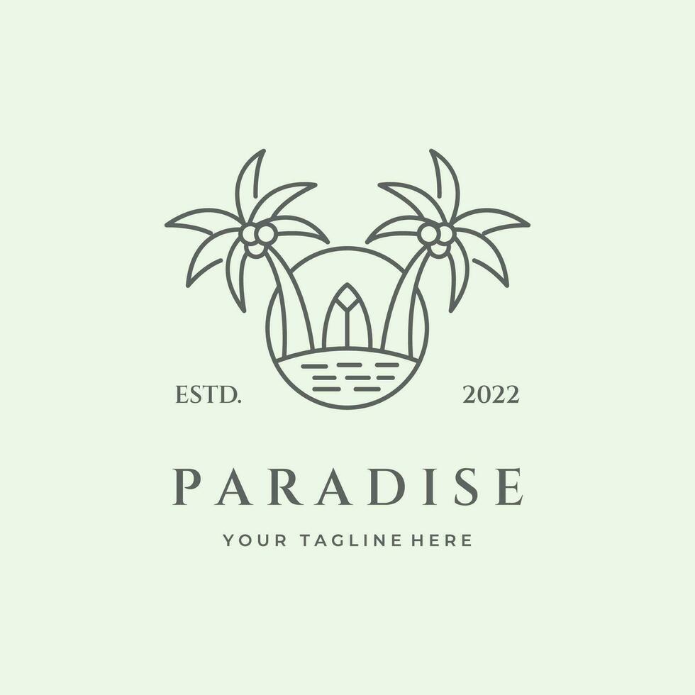 Symbol Paradies minimalistisch Surfen Logo isoliert Linie Kunst Vektor Design