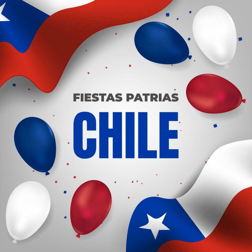 chile nationell Semester firande hälsning med ballonger, flaggor, och spanska fras text fester patrias chile vektor