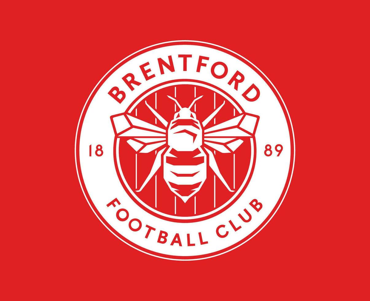 brentford klubb logotyp vit symbol premiärminister liga fotboll abstrakt design vektor illustration med röd bakgrund