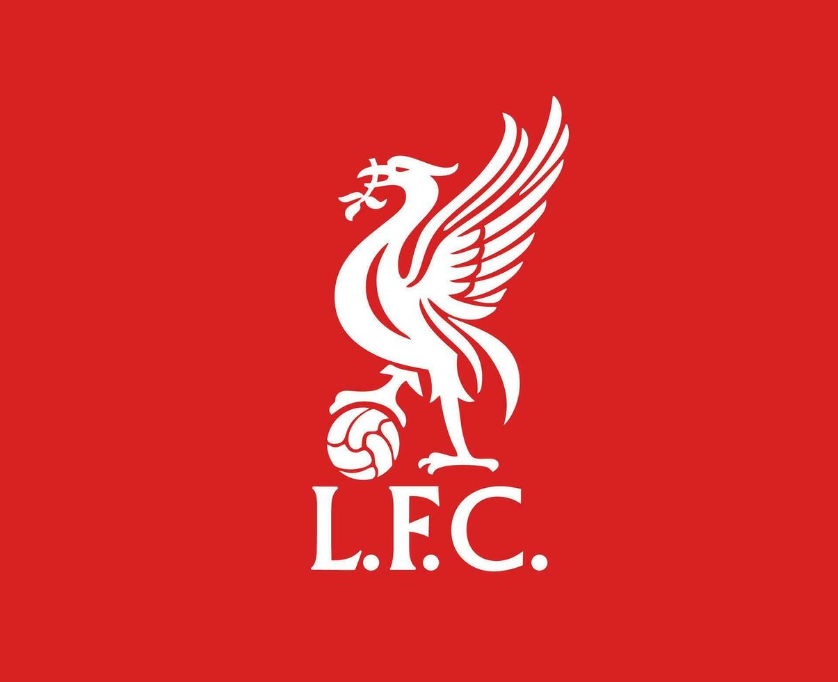 liverpool klubb symbol vit logotyp premiärminister liga fotboll abstrakt design vektor illustration med röd bakgrund