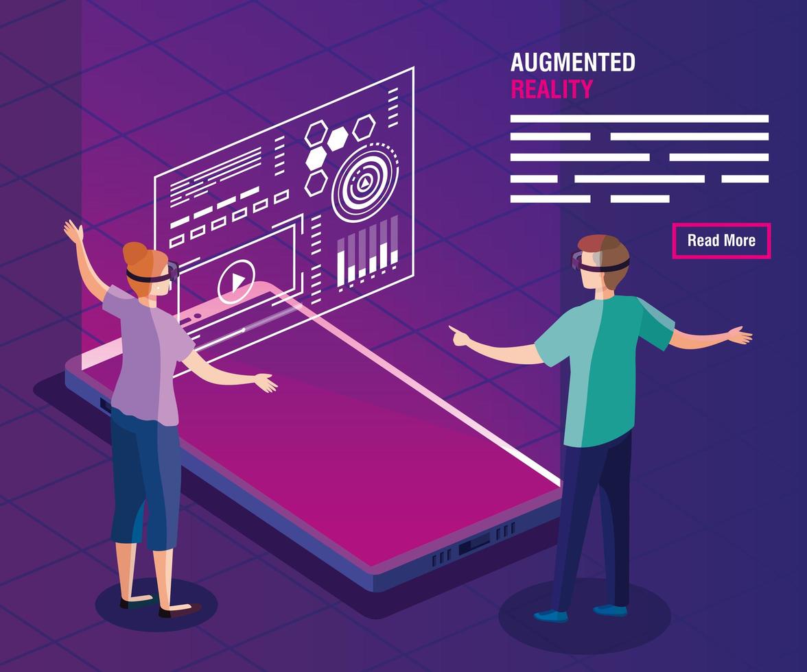 par med glasögon av förstärkt verklighet och smartphone vektor
