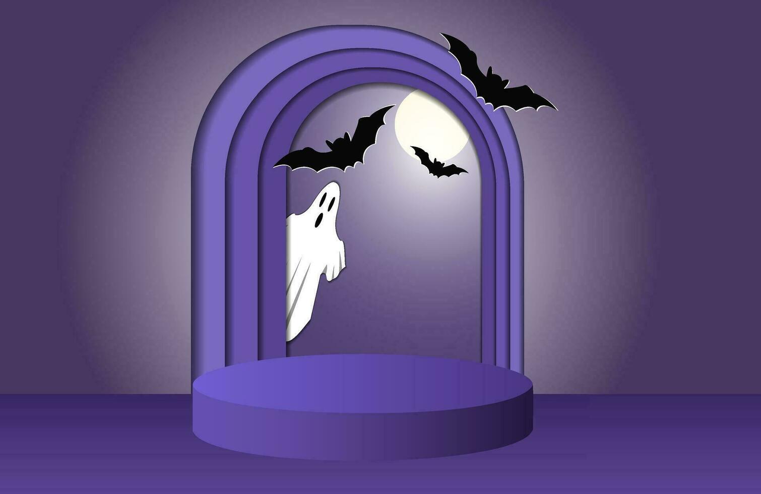 Podium zum das Präsentation von Waren auf ein violett Studio Hintergrund, das Konzept von Halloween Verkauf, Einkaufen, Produkt Werbung vektor