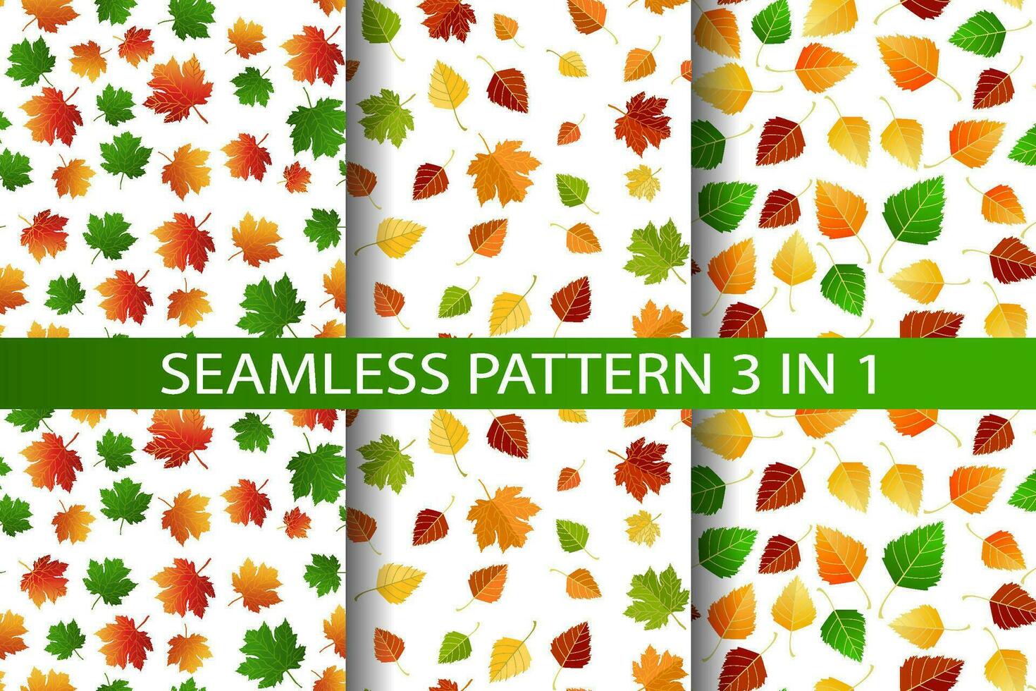 mehrfarbig Herbst nahtlos Muster einstellen 3 im 1 von Herbst Birke und Ahorn Blätter auf ein Weiß oder transparent Hintergrund vektor