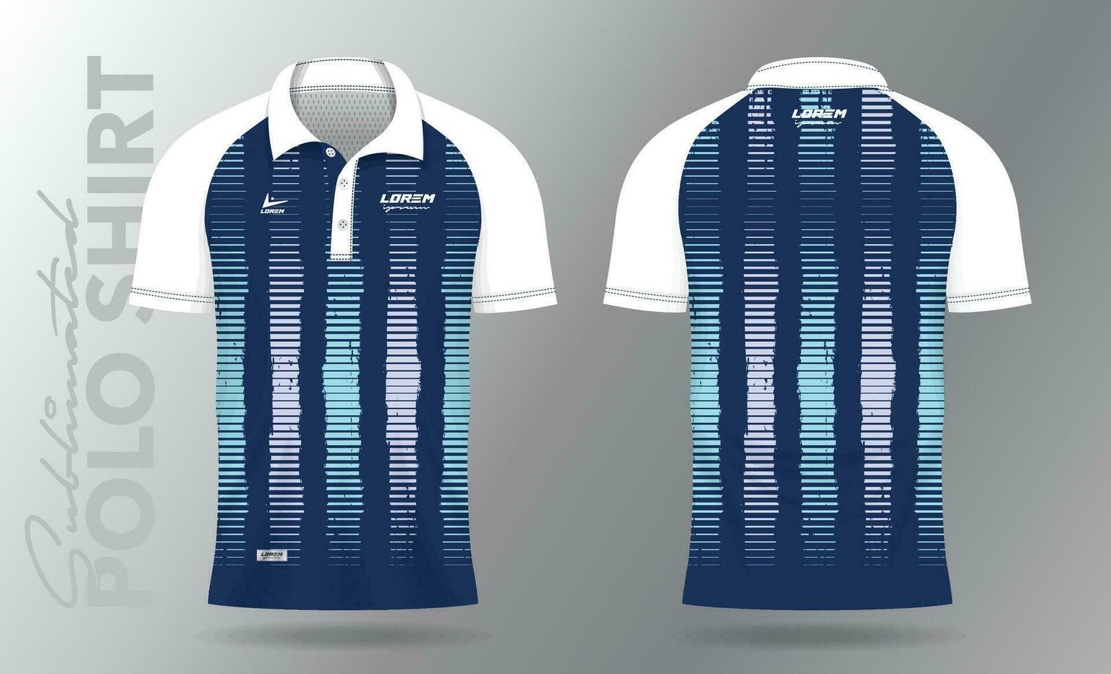 Sublimation Blau Polo Hemd Attrappe, Lehrmodell, Simulation Vorlage Design zum Badminton Jersey, Tennis, Fußball, Fußball oder Sport Uniform vektor