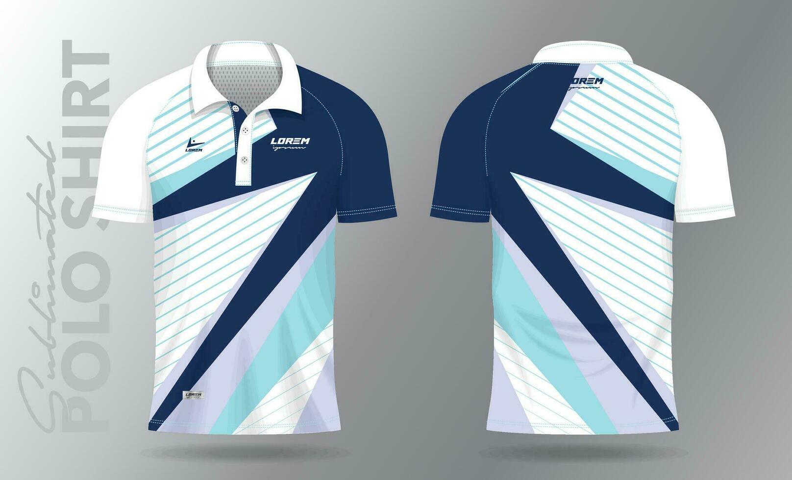 Sublimation Blau Polo Hemd Attrappe, Lehrmodell, Simulation Vorlage Design zum Badminton Jersey, Tennis, Fußball, Fußball oder Sport Uniform vektor