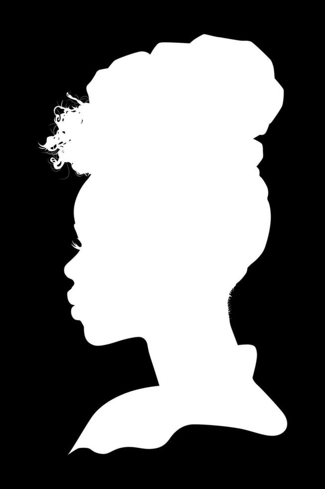 svart afrikansk kvinna silhuett sett från sida på svart bakgrund vektor