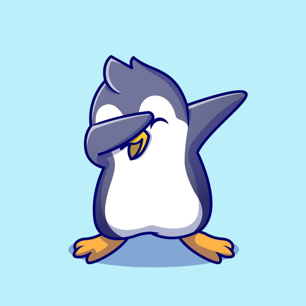 söt pingvin dabbing tecknad serie vektor ikon illustration. djur- natur ikon begrepp isolerat premie vektor. platt tecknad serie stil