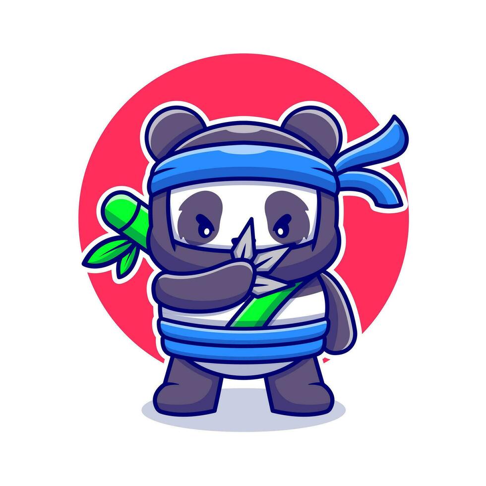 söt ninja panda tecknad serie vektor ikon illustration. djur- mode ikon begrepp isolerat premie vektor. platt tecknad serie stil