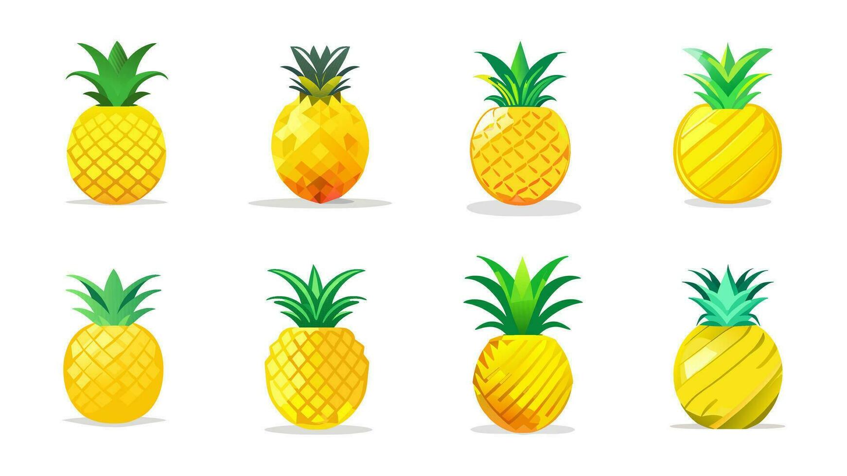 einstellen von Gelb Ananas mit Grün Blätter, Vektor Illustration isoliert auf Weiß Hintergrund. zum Grafik, Netz Design, Logo, drucken, Symbol, Karte, Emblem, Etikette