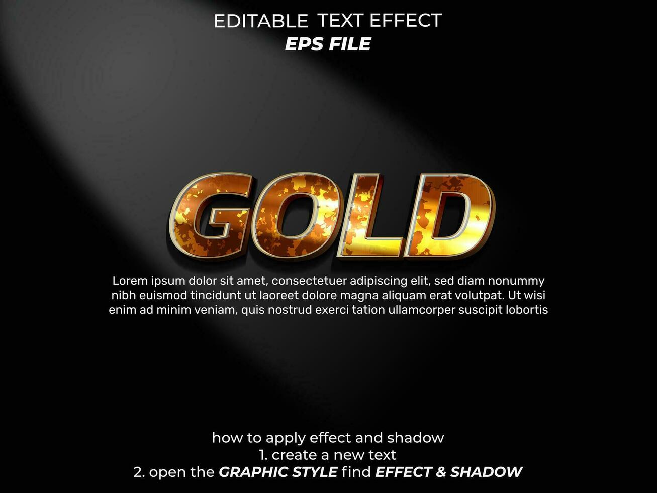 guld text effekt, font redigerbar, typografi, 3d text. vektor mall