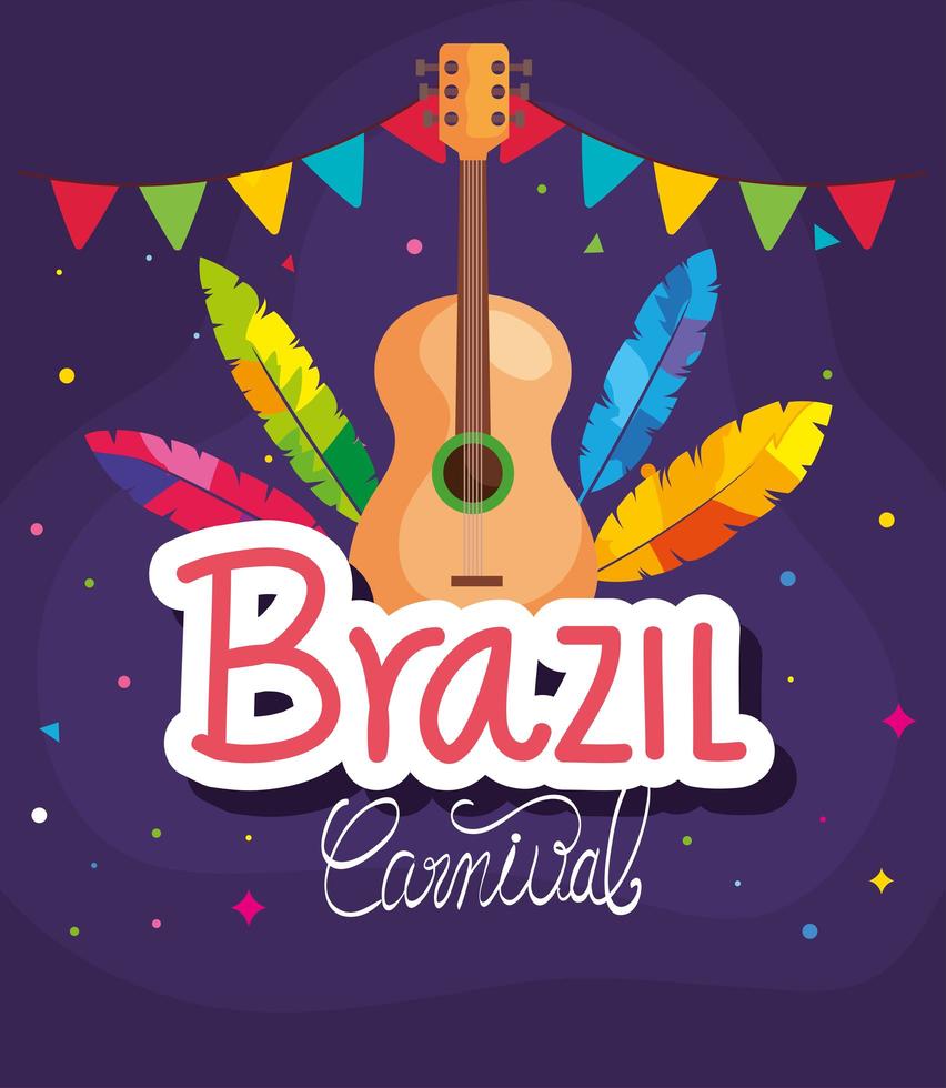 Plakat des brasilianischen Karnevals mit Gitarre und Dekoration vektor