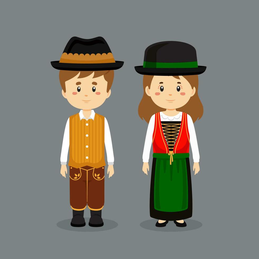Paar Charakter tragen Österreich National Kleid vektor