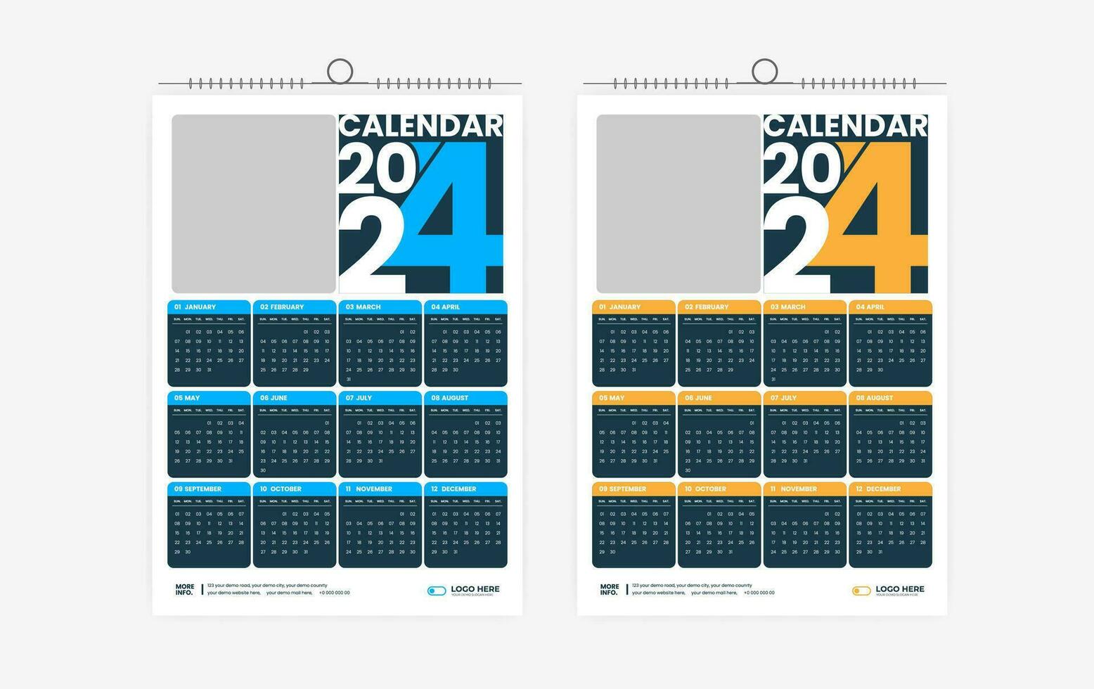 2024 einer Seite Mauer Kalender Design vektor