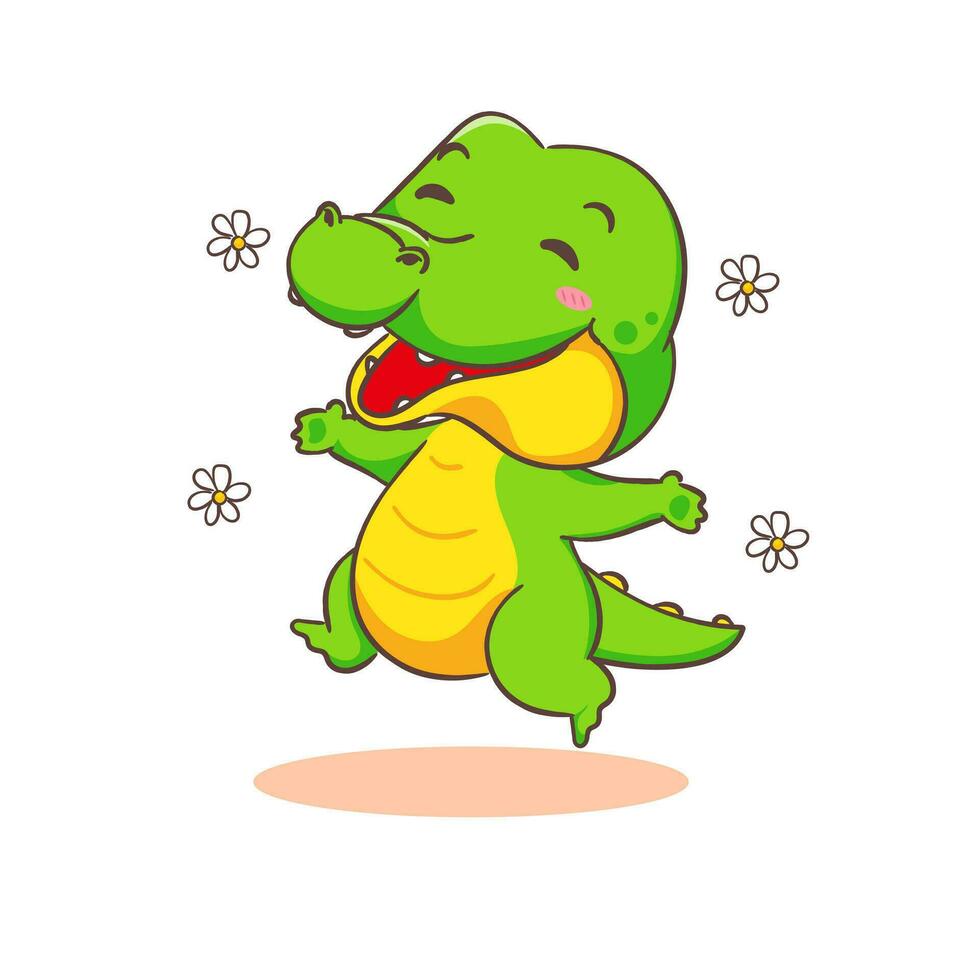 süß glücklich Krokodil Karikatur Charakter auf Weiß Hintergrund Vektor Illustration. komisch Alligator Raubtier Grün bezaubernd Tier Konzept Design.