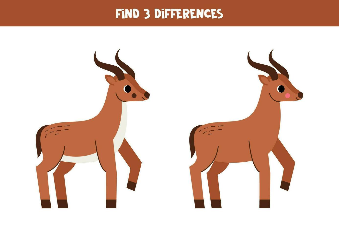 finden drei Unterschiede zwischen zwei Bilder von süß Antilope. Spiel zum Kinder. vektor