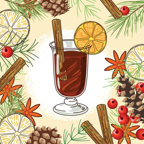 Weihnachtsglühwein auf Aromahintergrund vektor